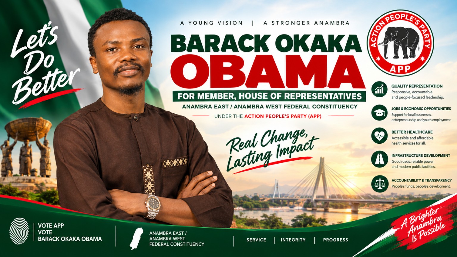 Barack Okaka Obama campaign flyer: Real Change, Lasting Impact